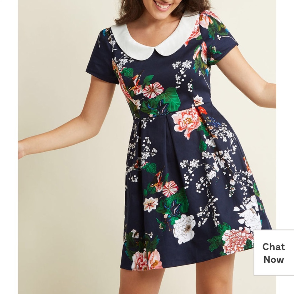 ModCloth Record Time Dress Navy Blooms EUC